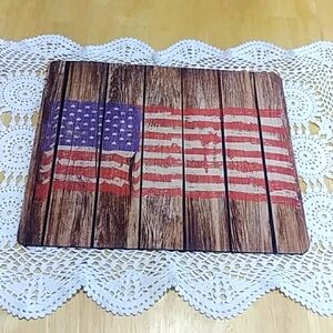 Computer Accessory, Mouse Pad  rustic wood and flag nwot